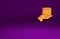 Orange Delivery hand with cardboard boxes icon  on purple background. Door to door delivery by courier