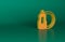 Orange Dishwashing liquid bottle and plate icon isolated on green background. Liquid detergent for washing dishes
