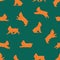 Orange dog pattern with dog in different poses, runs, walks and sits