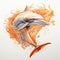 Orange Dolphin Jumping In Air - Detailed Portraiture Artwork