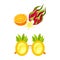 Orange, dragon fruit and pineapple glasses set. Hawaiian symbols cartoon vector illustration
