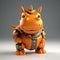 Orange Dragon Statue In Toy-like Proportions With Steampunk Armor And Cute Cartoonish Design
