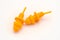 Orange earplugs on white background. Copy space