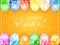 Orange Easter background with colored eggs
