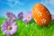 Orange easter egg in the grass