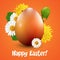 Orange Easter egg with spring flowers