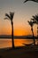 Orange Egyptian Sunset over the mountains and Red Sea resort with reflection, Soma Bay, Hurghada, Egypt