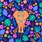 Orange elephant and tropical flowers