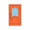 Orange entrance door to house, closed elegant door vector illustration