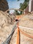 Orange fiber optic cables on a construction site