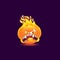 Orange fire monster with angry face and open mouth full of teeth. Cartoon flame creature with burning head and lava skin