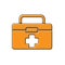 Orange First aid kit icon  on white background. Medical box with cross. Medical equipment for emergency. Healthcare