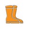 Orange Fishing boots icon isolated on white background. Waterproof rubber boot. Gumboots for rainy weather, fishing