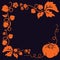 Orange floral border on black background with pumpkin and leaves