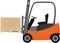 Orange forklift lifting a box