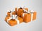 Orange four gift tied with silver ribbon 3D render on gray background with shadow