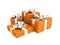 Orange four gift tied with silver ribbon 3D render on white back