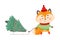 Orange Fox as Christmas Character in Warm Knitted Hat and Sweater Pulling Sledge with Fir Tree Vector Illustration