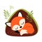 Orange Fox as Forest Animal Sleeping in Burrow Vector Illustration