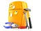 Orange fridge with work tools