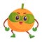 Orange fruit comic superhero mascot isolated on white