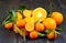 Orange fruit and fresh tangerines oranges on wood