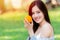 Orange Fruit with Healthy Asian woman high vitamin C