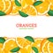 Orange fruit horizontal seamless border. Vector illustration card top and bottom Fresh tropical mandarin whole and slice