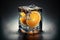 Orange fruit in ice cube. Refreshig fruits concept. Melting fruit. Liquid fruits. Generative AI