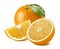 Orange fruit juice composition on white background