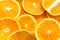 Orange fruit. Orange slices, half orange, whole orange, orange background