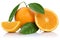 Orange fruit oranges slice slices with leaves isolated on white