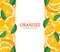 Orange fruit vertical seamless border. Vector illustration card top and bottom Fresh tropical oranges whole and slice