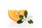 Orange fruits and Neroli essential oil isolated on a white background.