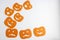 Orange funny pumpkins on a white background.The concept of Halloween. Space for text