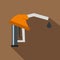 Orange gasoline pump nozzle icon, flat style