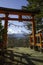 Orange gate on the view mountain Fuji in Japan