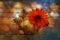 Orange gerberas and seashell on old wooden planks