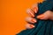 Orange glittered nails manicure