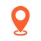 Orange global gps navigation locate icon. Map pin symbol. Location sign