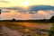 Orange and golden sunset on abandoned airport runway 2