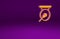 Orange Gong musical percussion instrument circular metal disc and hammer icon isolated on purple background. Minimalism
