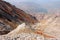 Orange gorge on the background of the panorama of mountains of Tien Shan