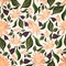 Orange and green abstract based seamless flower and leaves pattern