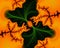 Orange green contrast flowery sparkling playful decorative abstract fractal, flower design, leaves, background