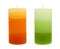 Orange and green decorative candles isolated on white background.