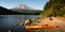 Orange Green Kayaks Shoreline Trillium Lake Mt. Hood Orgon Cascades