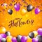 Orange Halloween background with balloons and pennants
