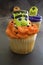 Orange Halloween Monster Cupcakes