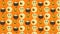 Orange Halloween wallpaper with pumpkins, eyes, cauldrons and skulls.